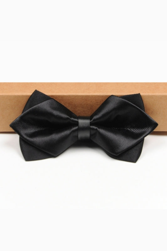 Solid Black Double Layer Pointed Men's Bow Tie