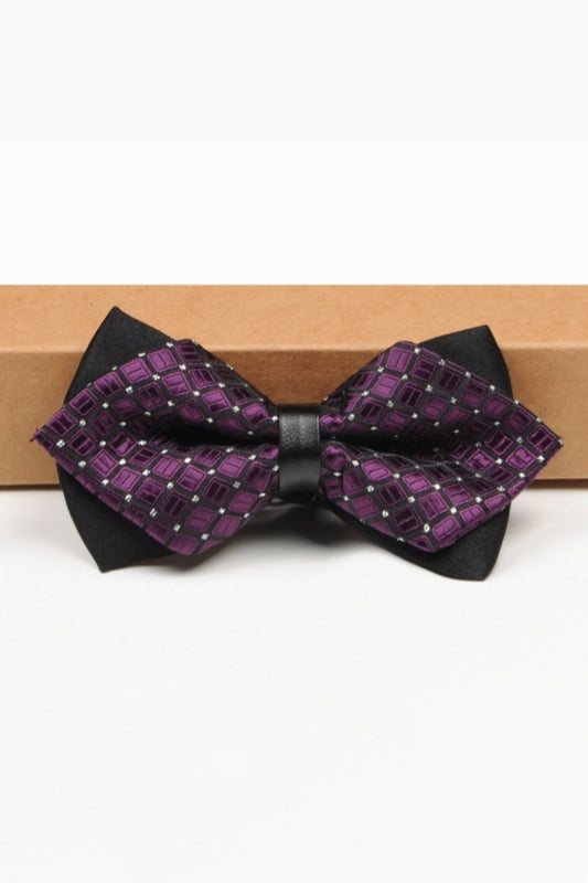 Purple Plaid Double Layer Pointed Men's Bow Tie Main image