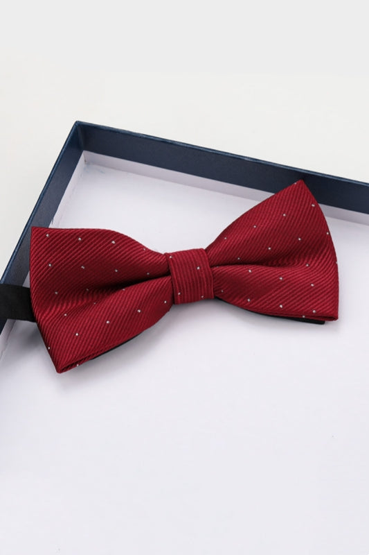 Burgundy White Dot Men's Bow Tie