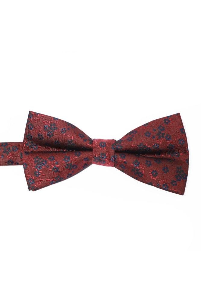 Burgundy Base Navy Floral Jacquard Men's Bow Tie