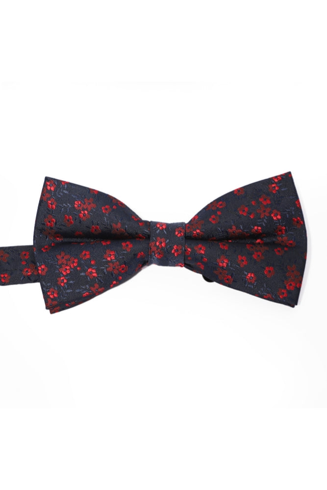 Navy Blue Base Red Floral Jacquard Men's Bow Tie
