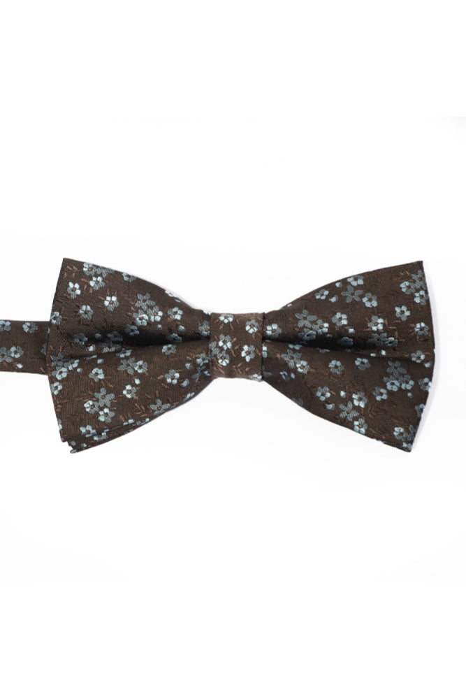 Brown Base Light Blue Floral Jacquard Men's Bow Tie