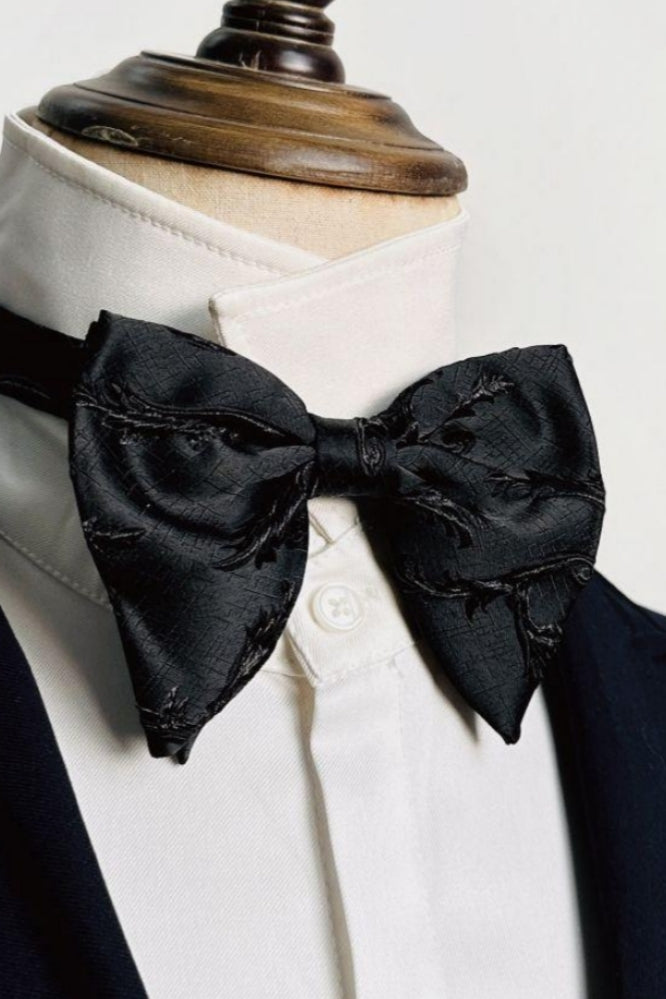 Black Jacquard Double Pointed Bow Tie