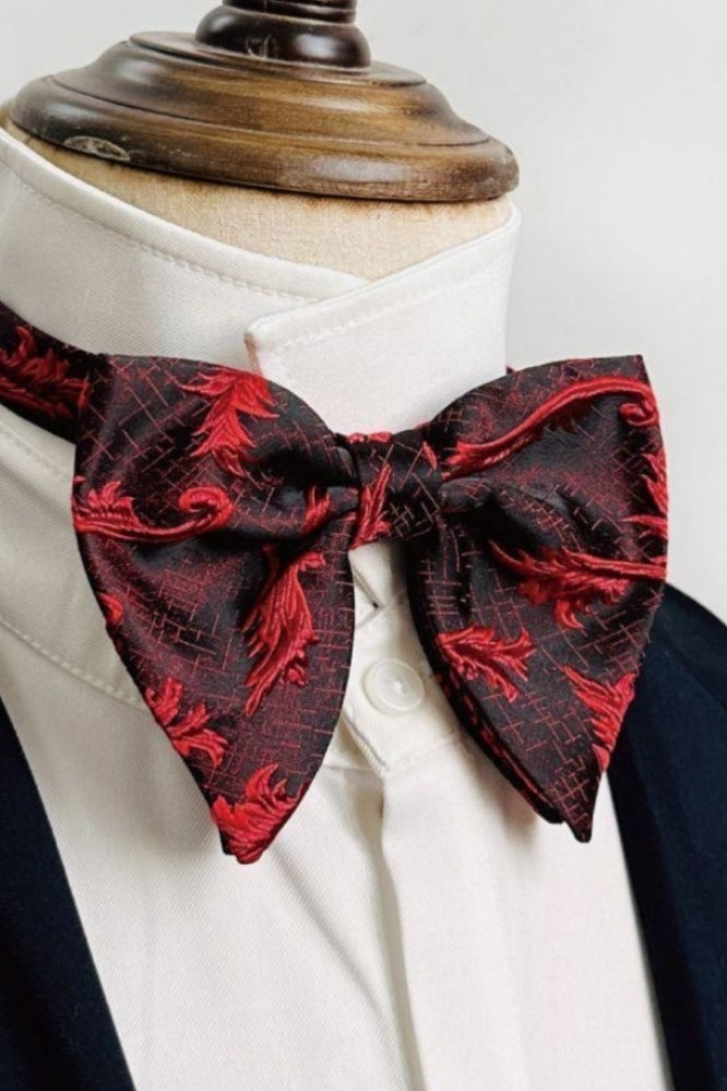 Vintage Burgundy Jacquard Double Pointed Bow Tie