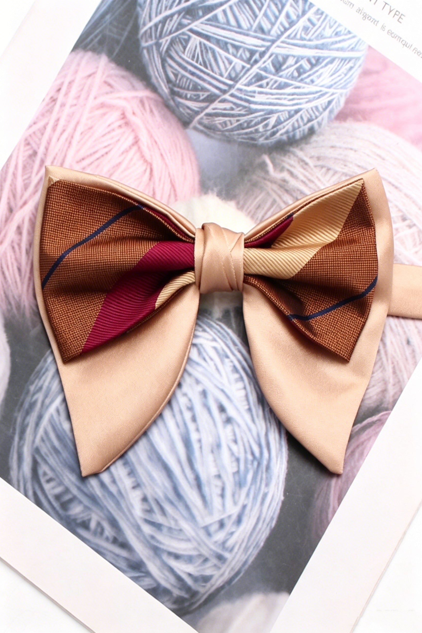 Champagne Double Layer Striped Pointed Bow Tie
