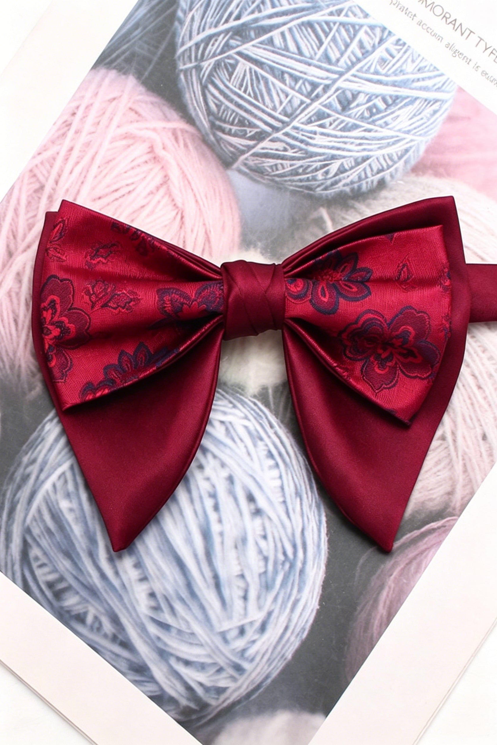 Vintage Burgundy Jacquard Double Layer Pointed Bow Tie