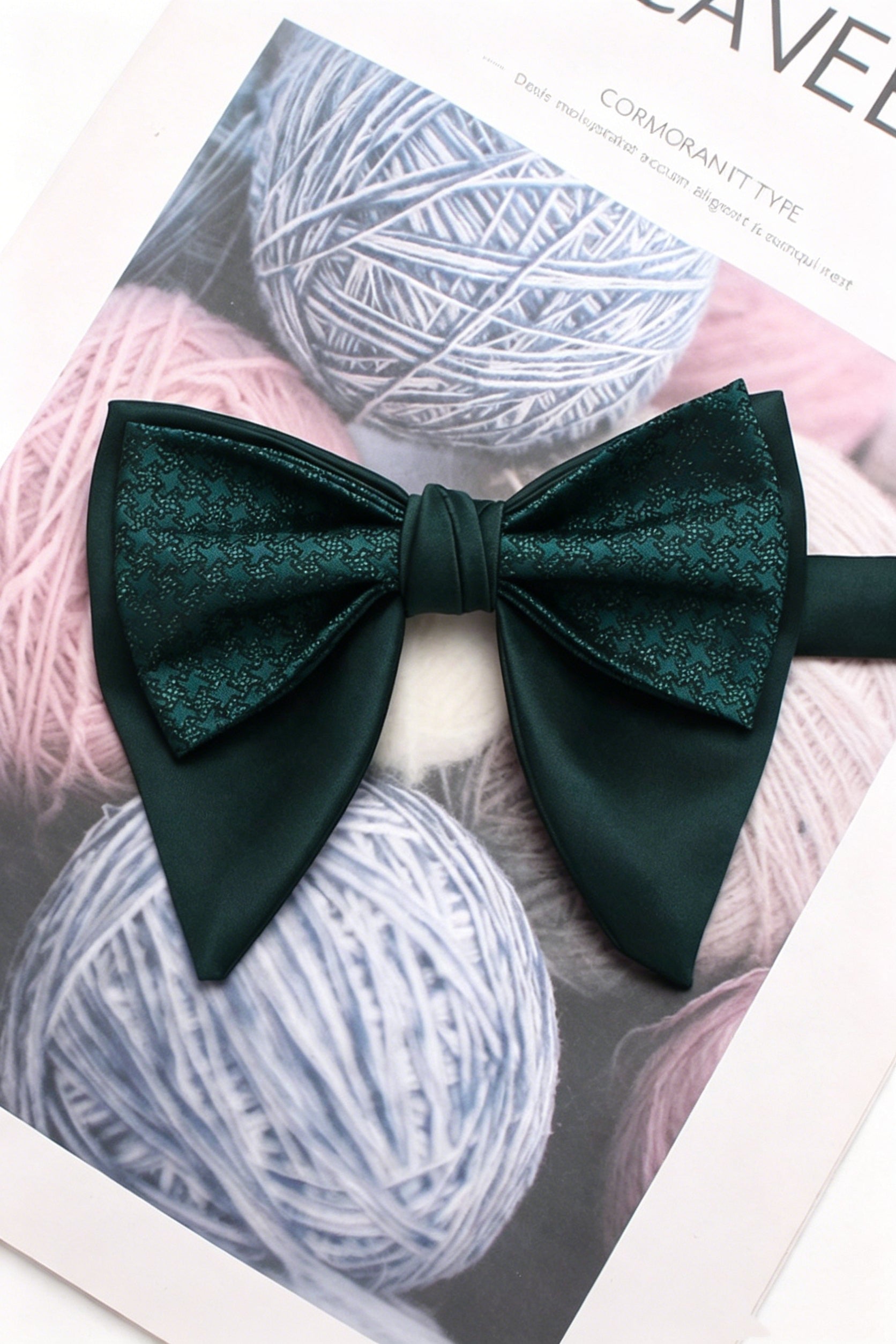 Dark Green Jacquard Double Layer Pointed Bow Tie