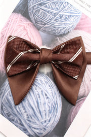 Brown Striped Double Layer Pointed Bow Tie