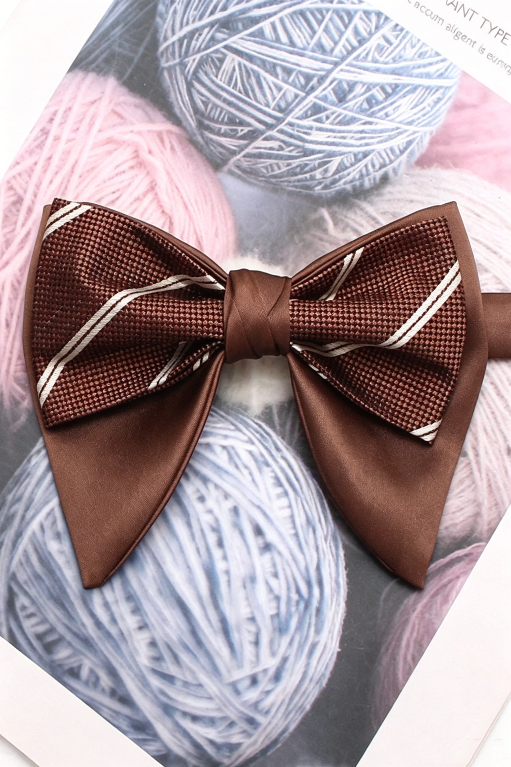 Brown Striped Double Layer Pointed Bow Tie