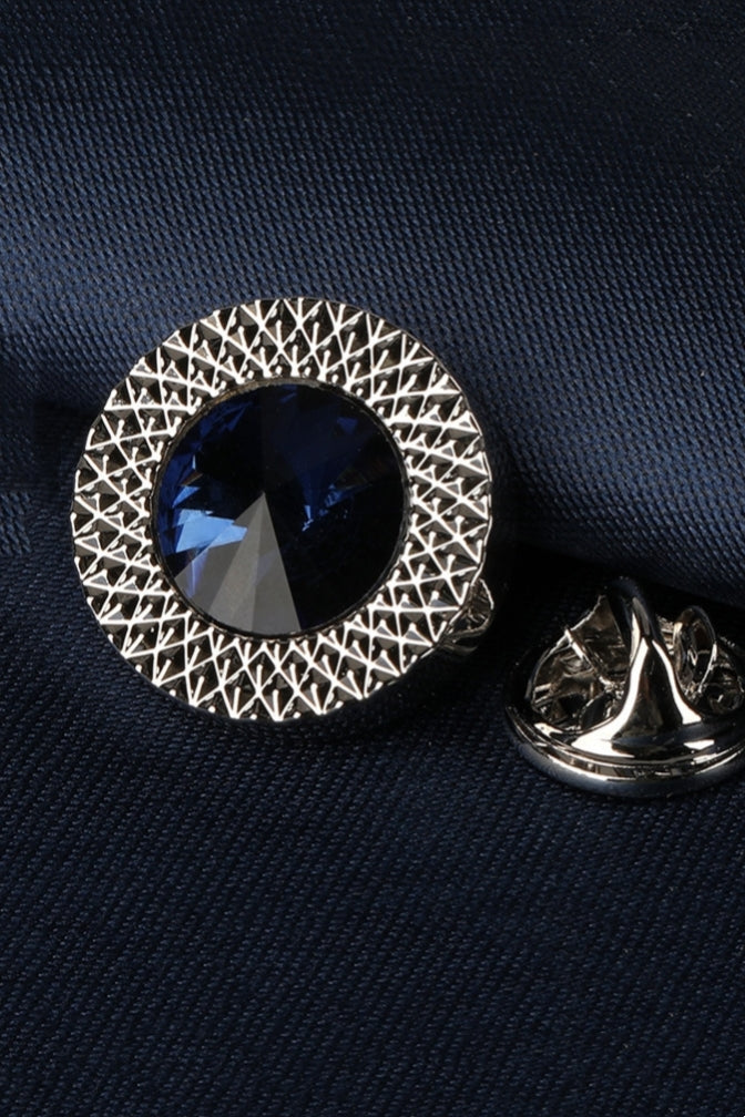 Round Dark Blue Crystal Men's Lapel Pin