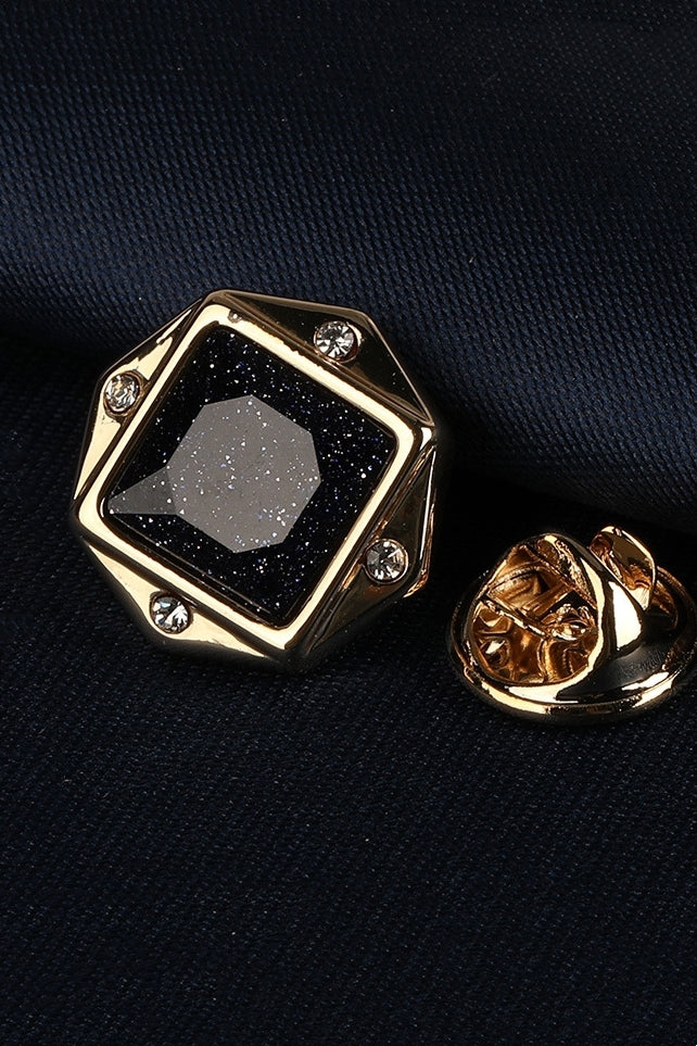 Gold Octagonal Starry Sand Crystal Men's Lapel Pin