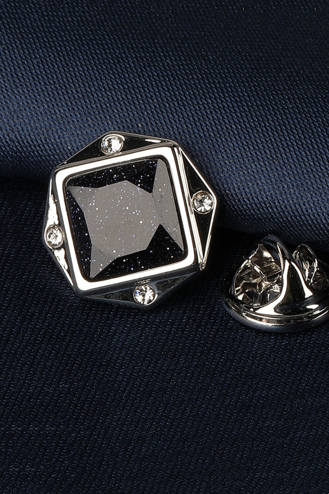 Silver Octagonal Starry Sand Crystal Men's Lapel Pin
