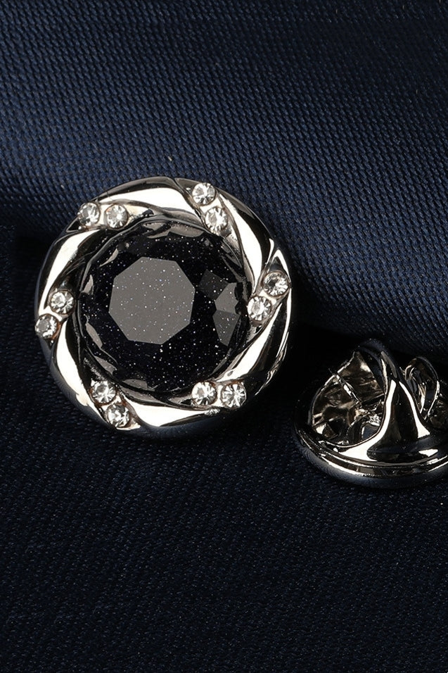 Silver Swirl Halo Starry Sand Crystal Men's Lapel Pin