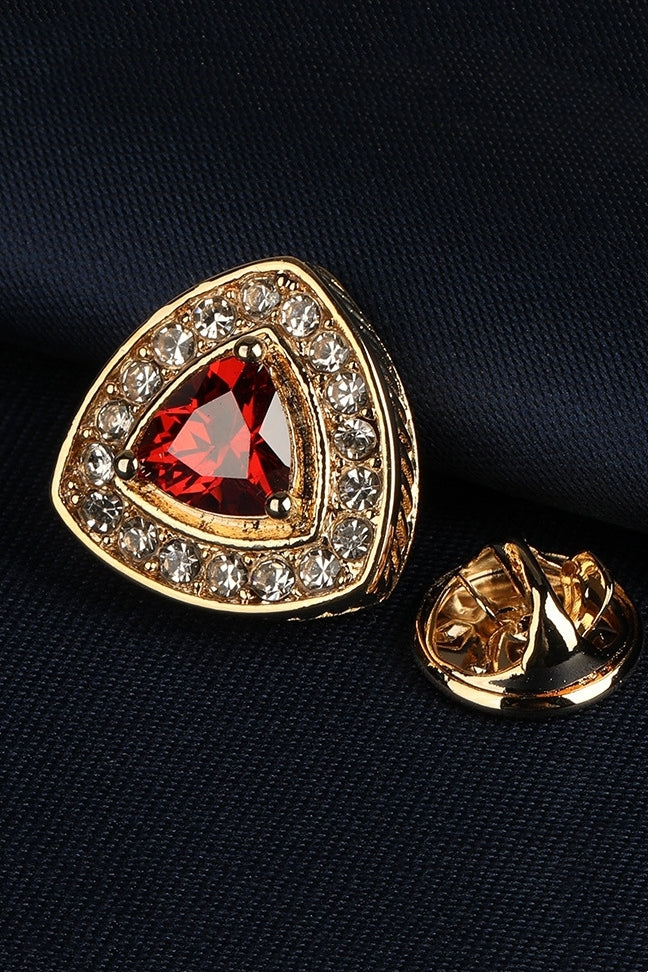 Gold Triangular Red Crystal Halo Men's Lapel Pin