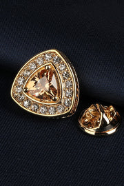 Gold Triangular Champagne Crystal Halo Men's Lapel Pin