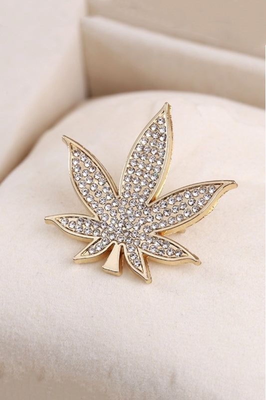 Gold Full Pave Crystal Maple Leaf Men's Lapel Pin