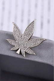 Silver Full Pave Crystal Maple Leaf Men's Lapel Pin