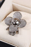 Silver Full Pave Crystal Four Leaf Clover Lapel Pin For Men
