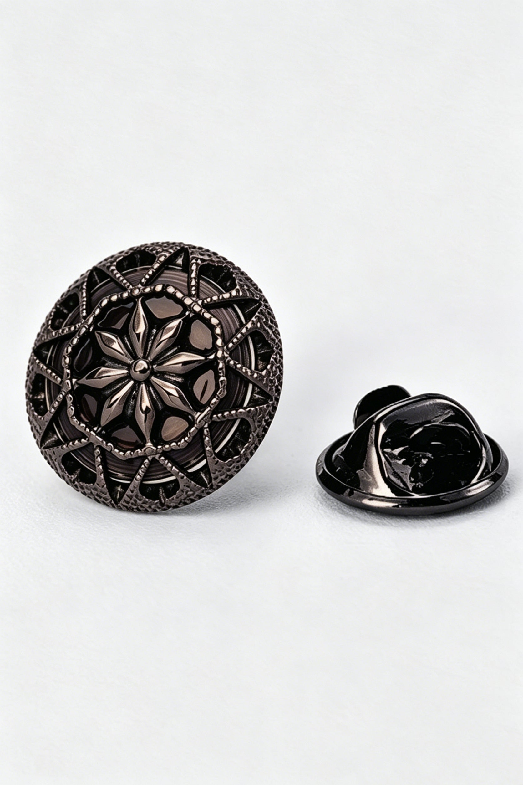 Black Hollow Floral Men's Lapel Pin