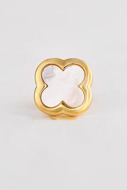 Gold Four Leaf Clover Natural Mother Of Pearl Lapel Pin For Men