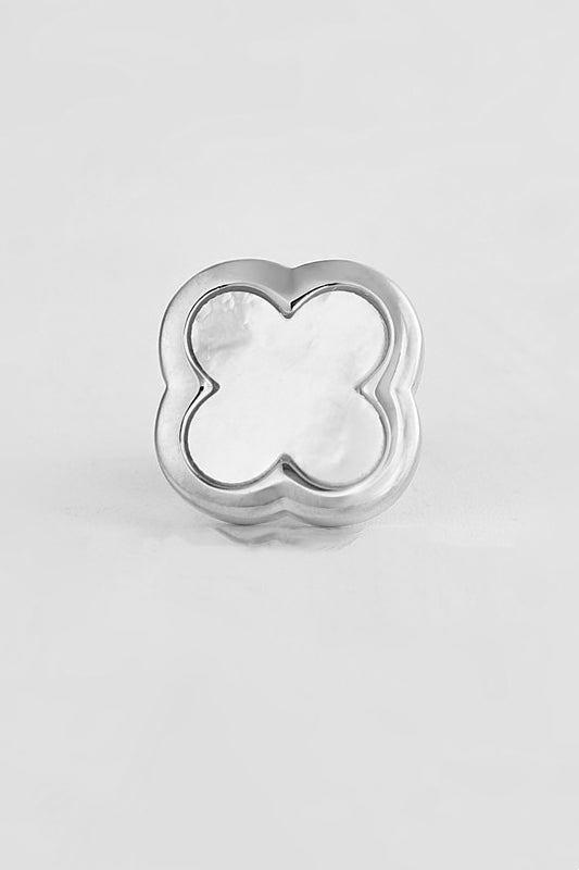 Silver Four Leaf Clover Natural Mother Of Pearl Lapel Pin For Men