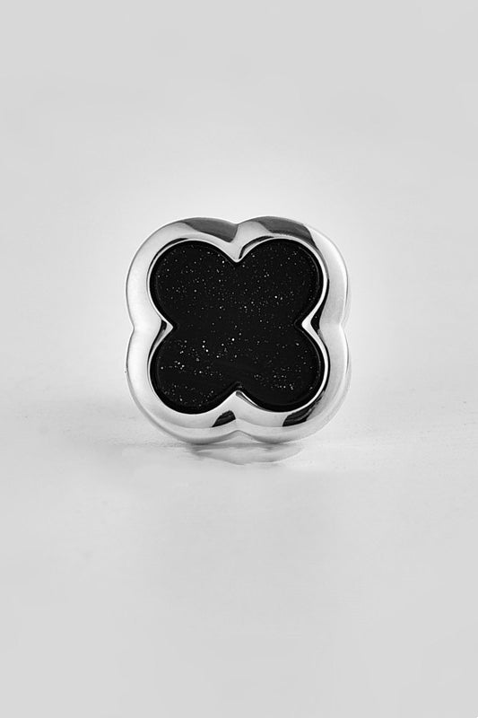 Silver Four Leaf Clover Black Starry Sand Lapel Pin For Men