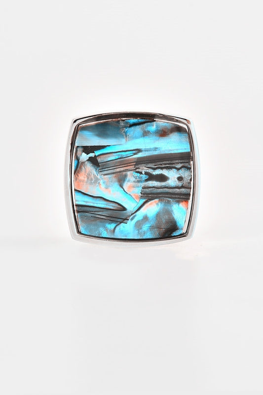 Silver Square Abalone Shell Lapel Pin For Men