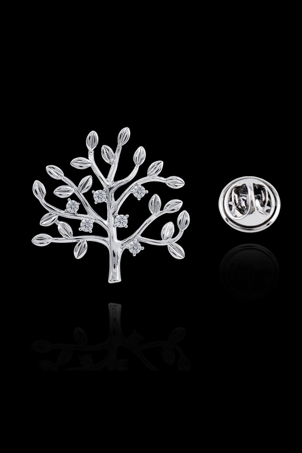 Silver Tree Crystal Men's Lapel Pin