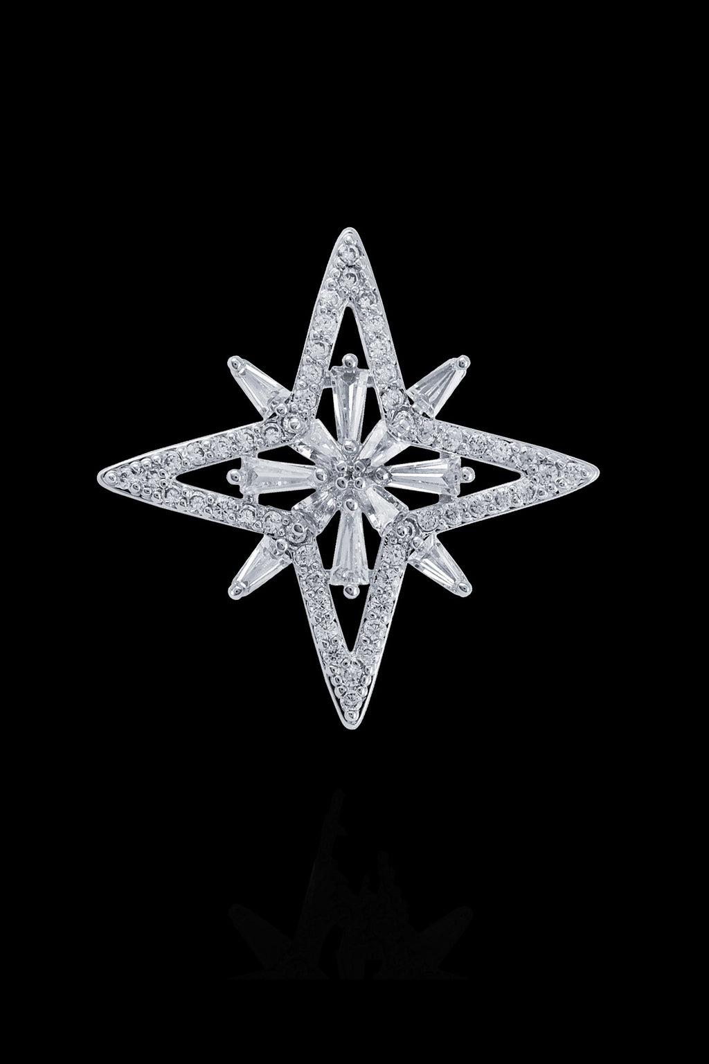 Silver Hollow Cross Star Crystal Lapel Pin