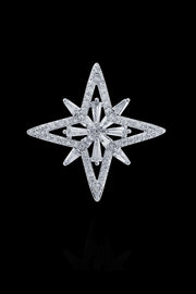 Silver Hollow Cross Star Crystal Lapel Pin