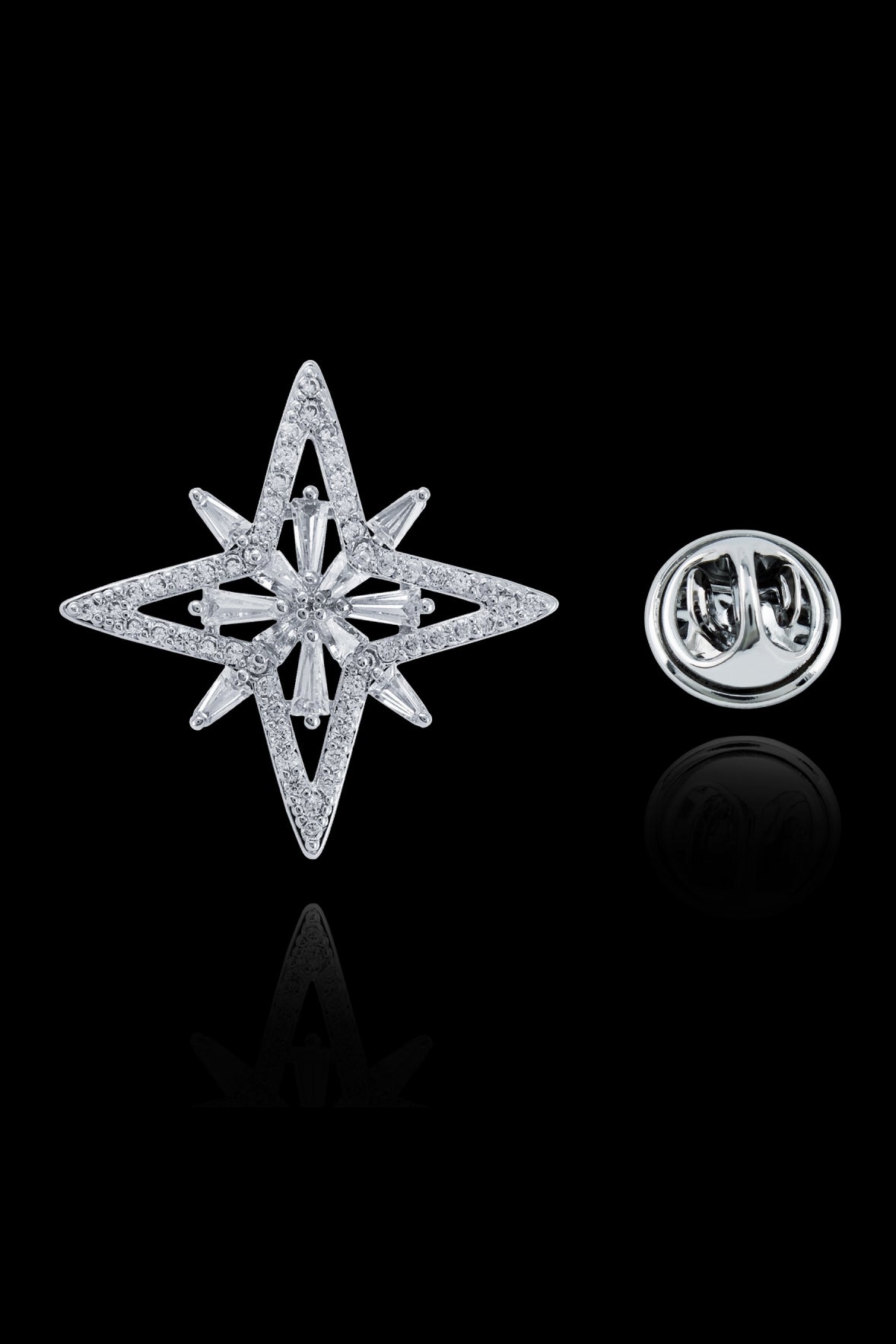 Silver Hollow Cross Star Crystal Lapel Pin