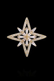 Gold Hollow Cross Star Crystal Lapel Pin