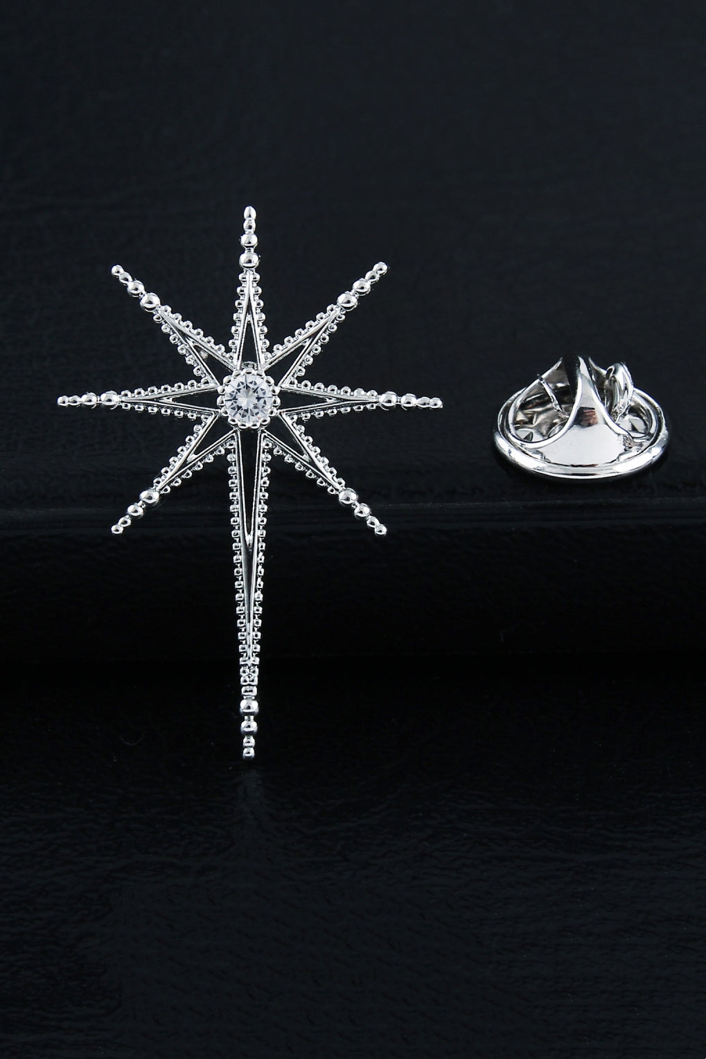 Silver Beaded Star Crystal Lapel Pin For Men