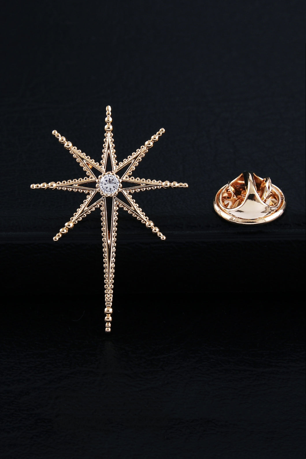 Gold Beaded Star Crystal Lapel Pin For Men