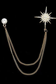 Gold Sun Star Double Chain Tassel Lapel Pin For Men