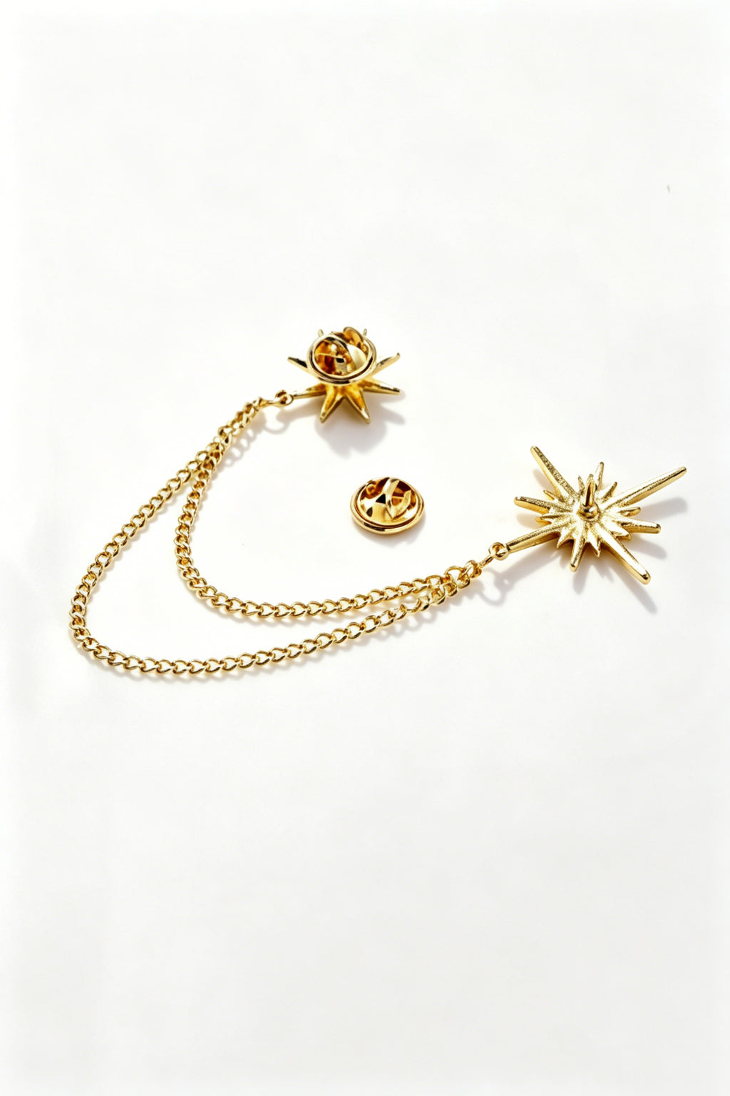 Gold Sun Star Double Chain Tassel Lapel Pin For Men