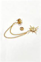 Gold Sun Star Double Chain Tassel Lapel Pin For Men
