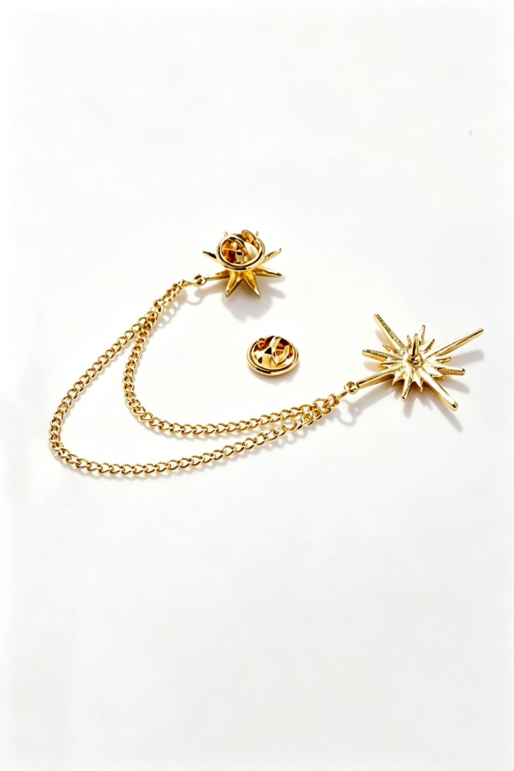 Gold Sun Star Double Chain Tassel Lapel Pin For Men