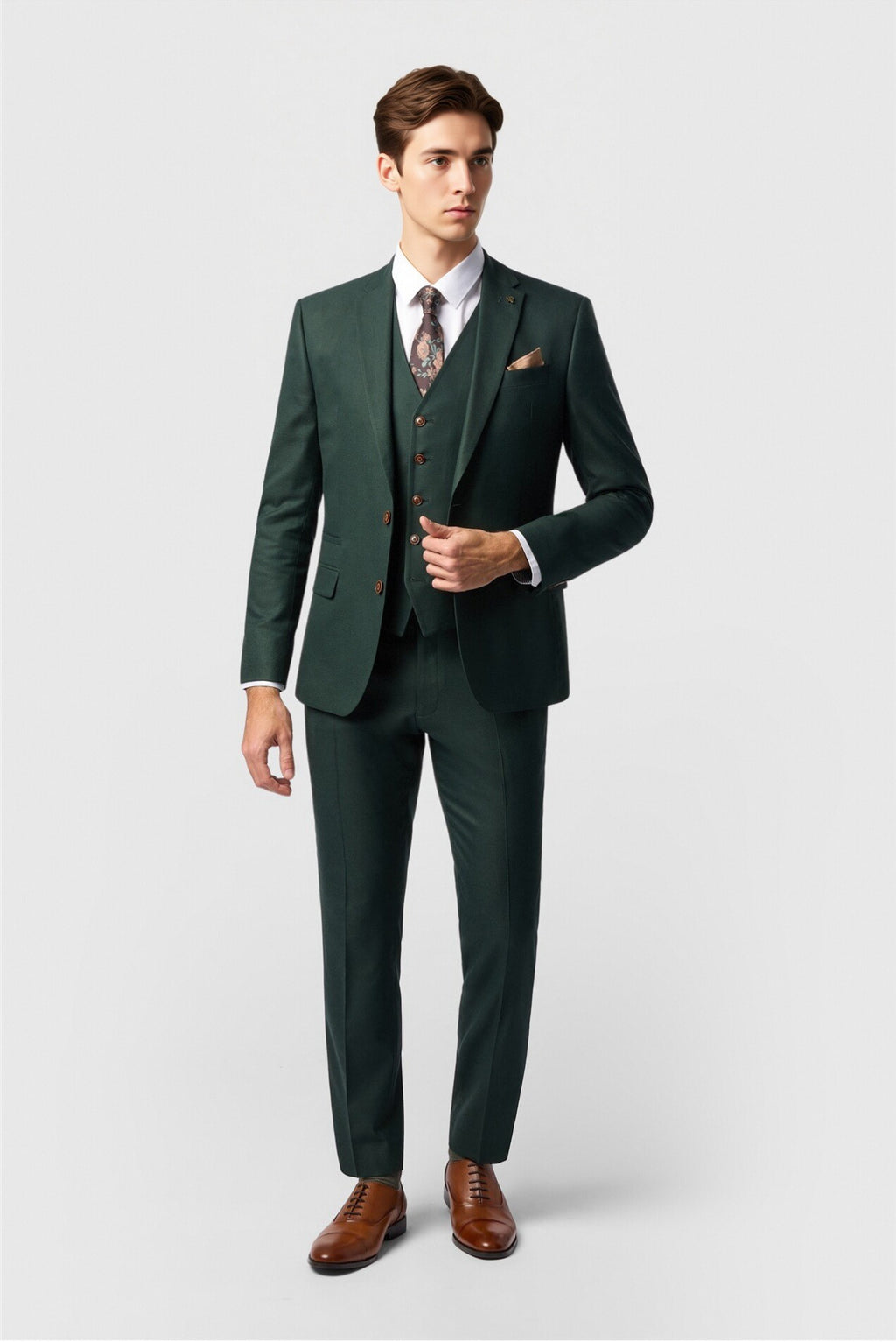 Fashion Dark Green 3 Pieces Notched Lapel Men Suit