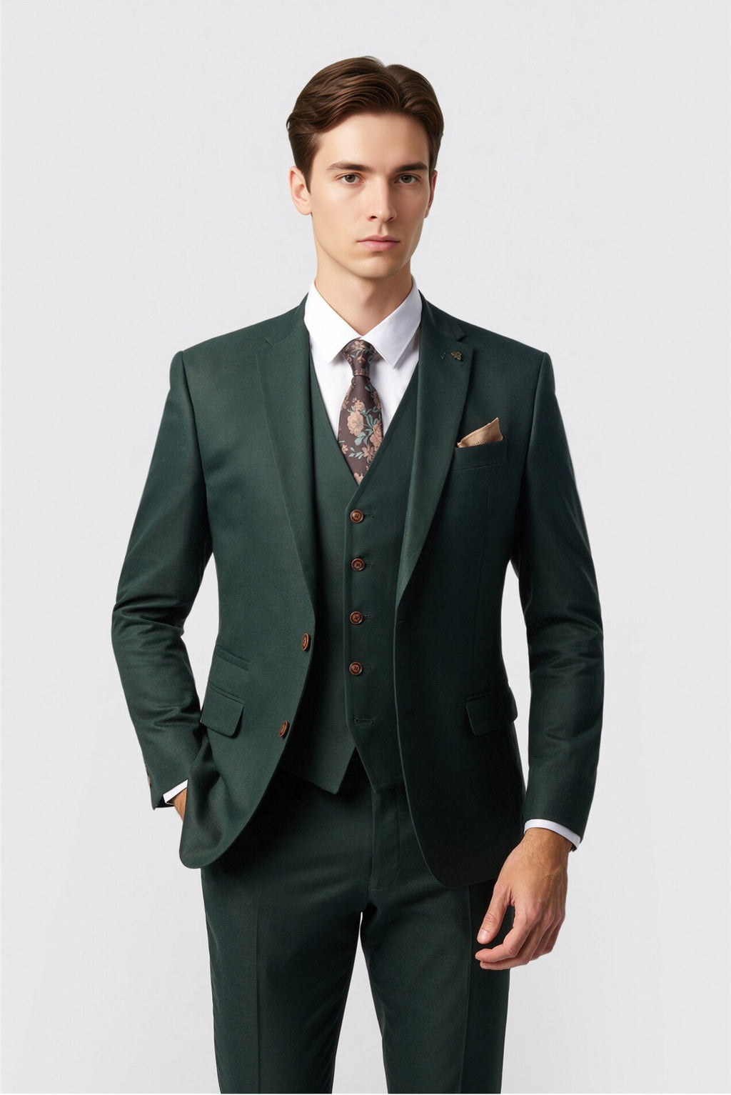 Fashion Dark Green 3 Pieces Notched Lapel Men Suit