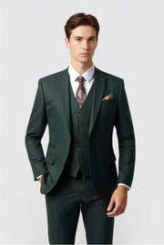 Fashion Dark Green 3 Pieces Notched Lapel Men Suit