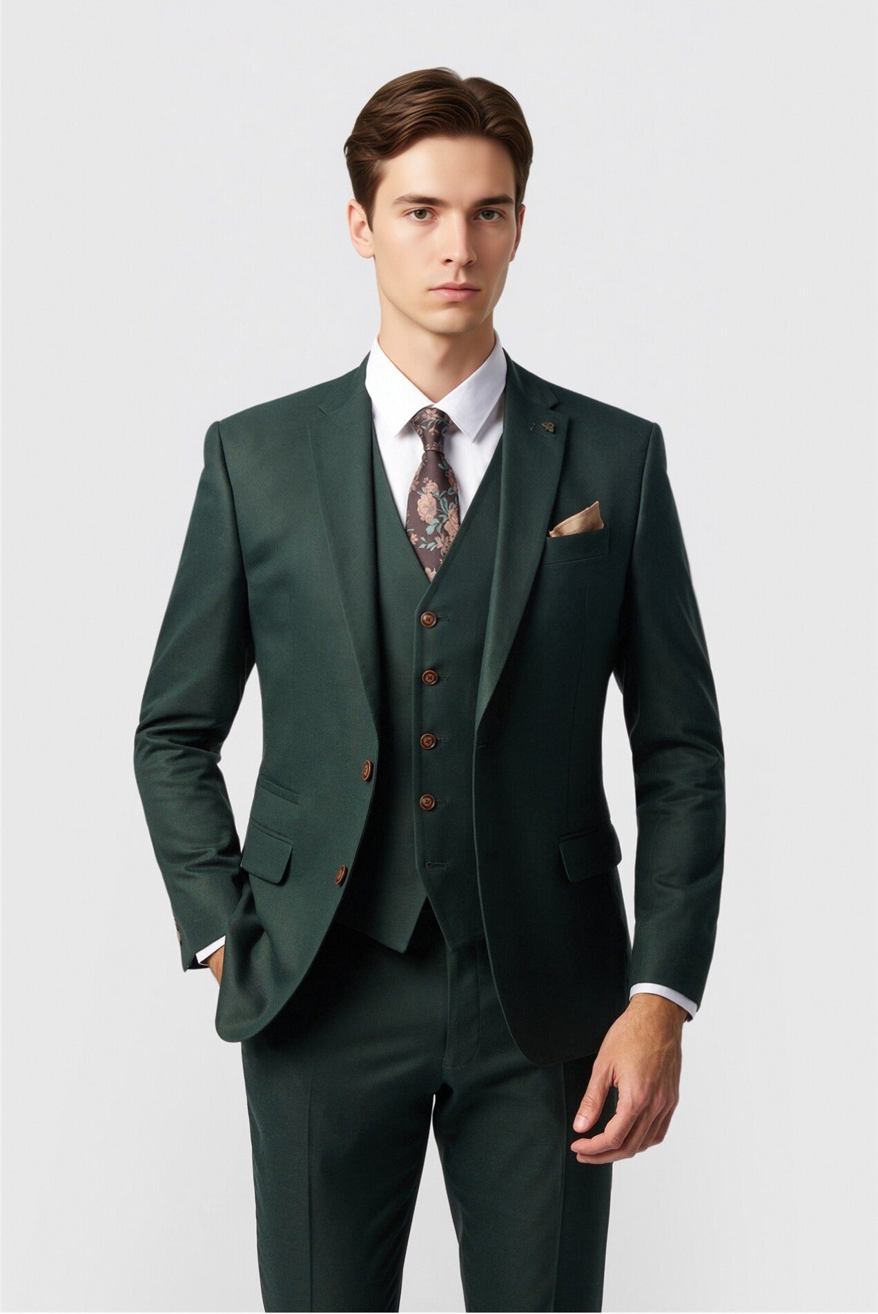 Fashion Dark Green 3 Pieces Notched Lapel Men Suit