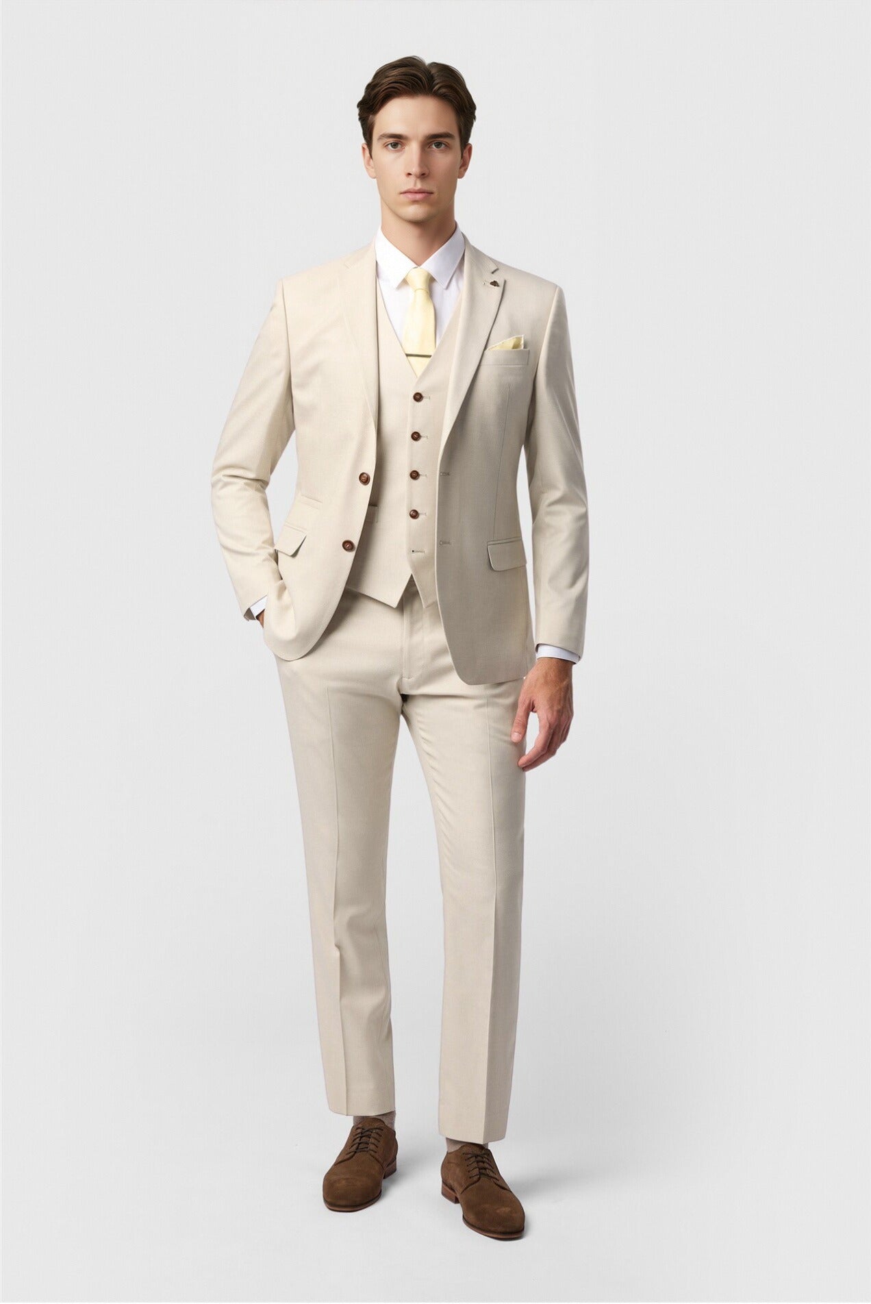 Ecru Slim Fit 3 Pieces Notched Lapel Men Suit Secondary image