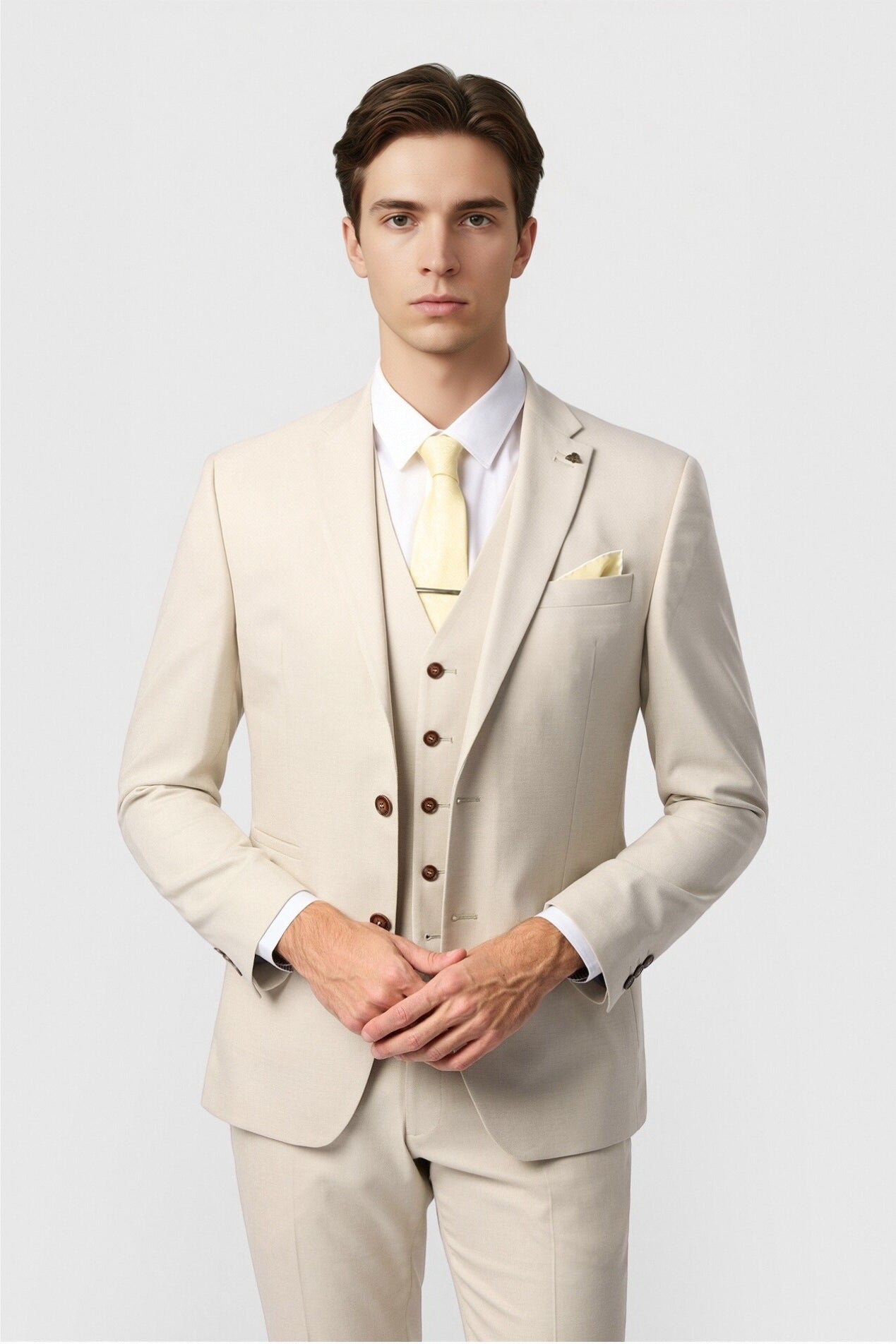 Ecru Slim Fit 3 Pieces Notched Lapel Men Suit Main image