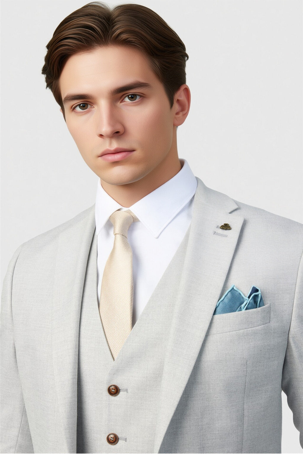 Handsome Gray Notched Lapel Men Suit With Waistcoat