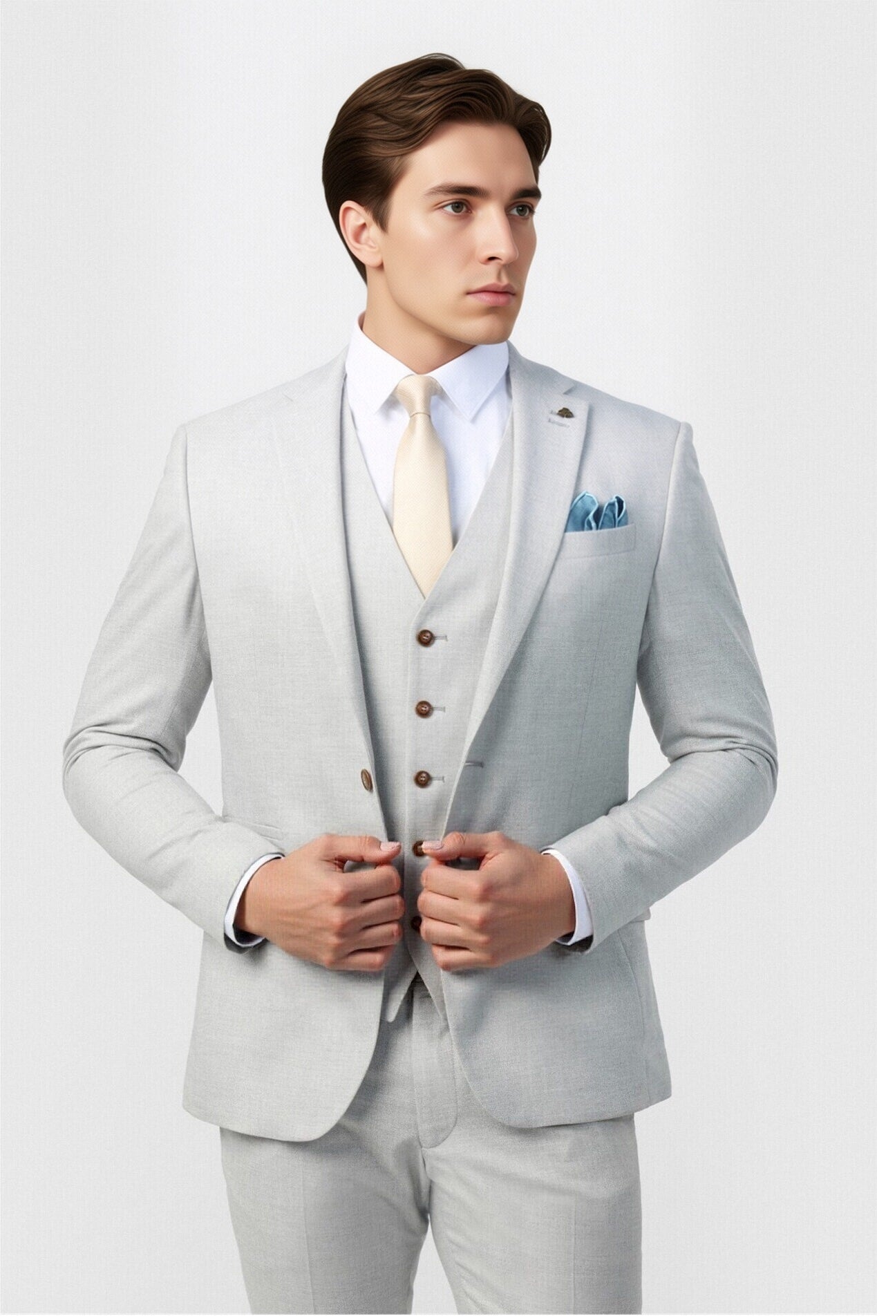 Handsome Gray Notched Lapel Men Suit With Waistcoat Main image