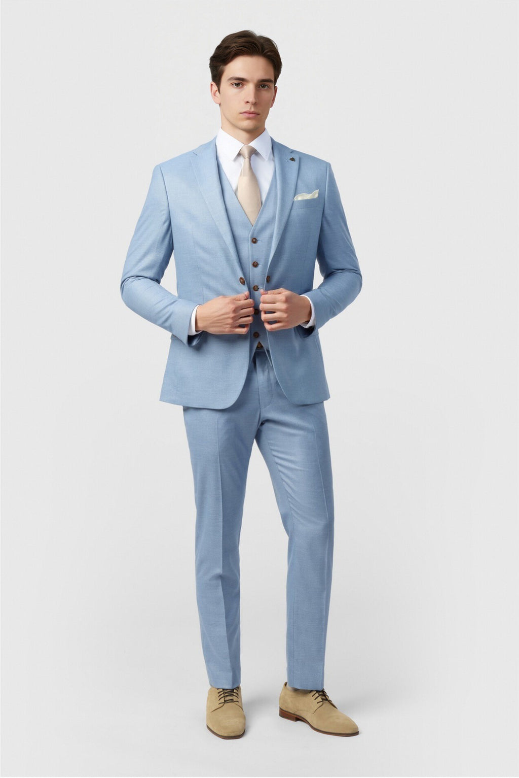 Bespoke Blue Notched Lapel Men Suit With Waistcoat