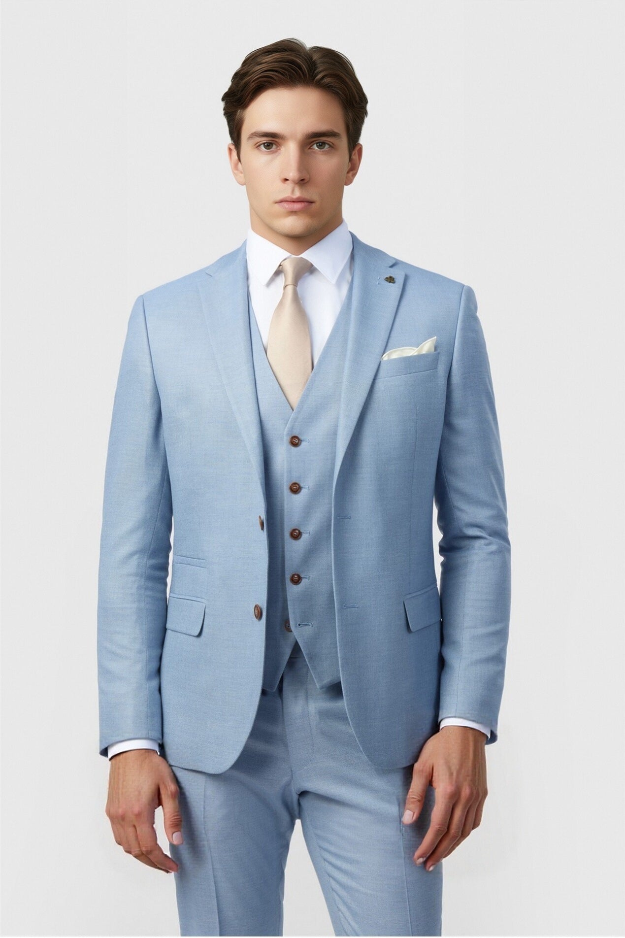 Bespoke Blue Notched Lapel Men Suit With Waistcoat