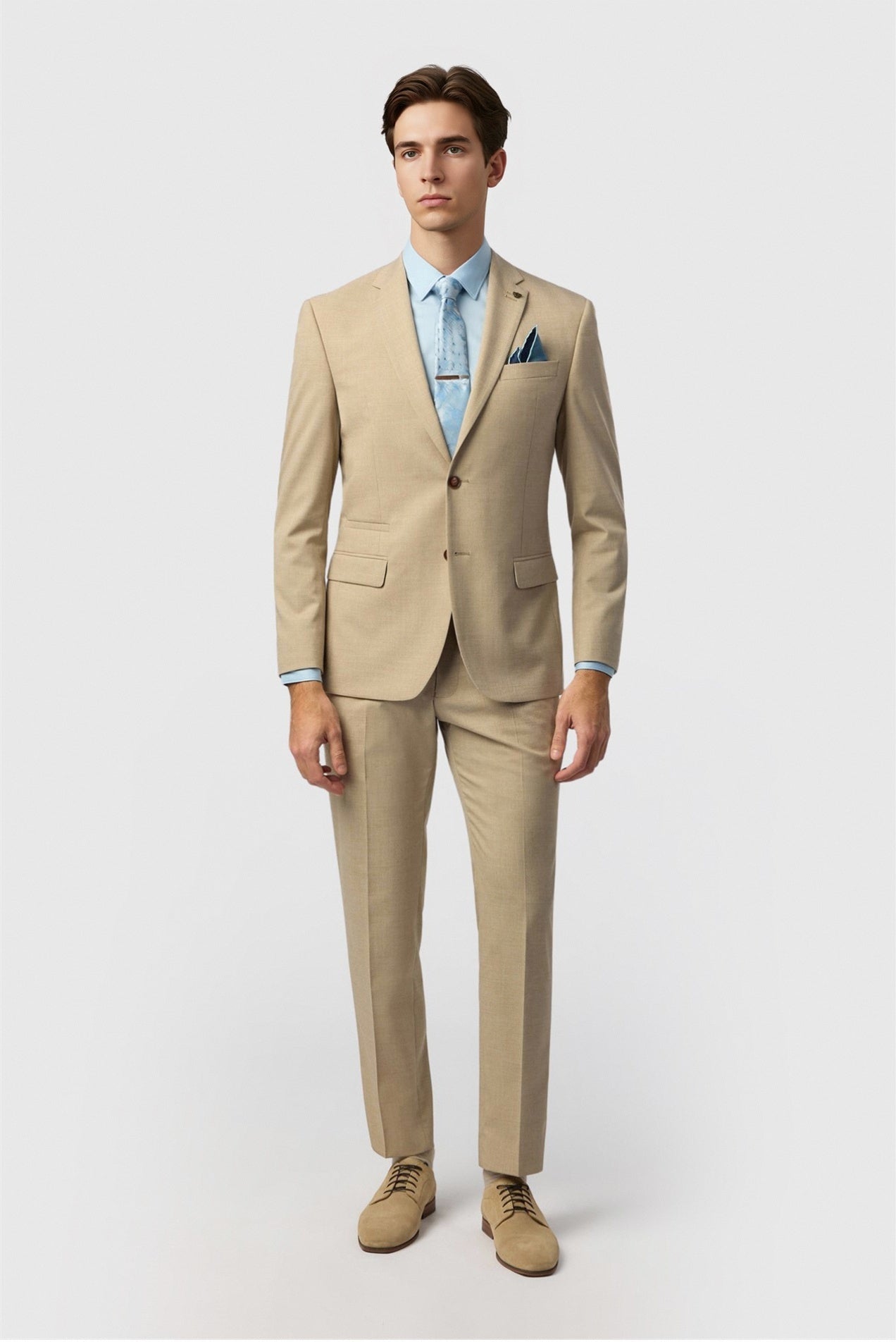 Khaki Stylish Notched Lapel 3 Pieces Men Suit