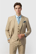 Khaki Stylish Notched Lapel 3 Pieces Men Suit